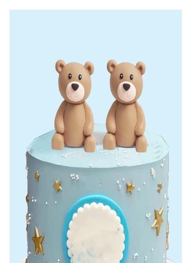 GmakCeder Baby Bear Cake Topper Blue Ball Cake Decor for Boy (2bears) - Image 1