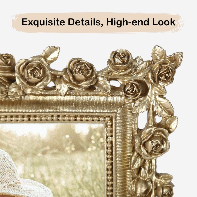 FOLKOR Vintage Gold 4x6 Picture Frame with Stand and Real Glass, 2 Pack Retro Flower Decorative Photo Frame for Family Portraits Wedding Snapshots Drawings, Antique Gallery Wall Bedroom Decor - Image 2