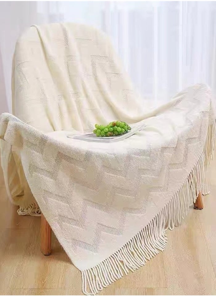 Kutis 1-Piece Lightweight All Season Blanket Sofa Blanket Summer Blanket Acrylic Fiber Off-White 180x130 cm  - Image 1