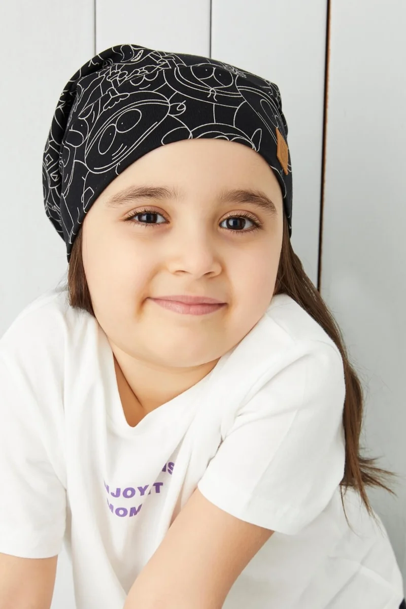Babygiz Girl's Black Melange Yarn 4 Season Hat Beanie Buff Soft Combed Cotton