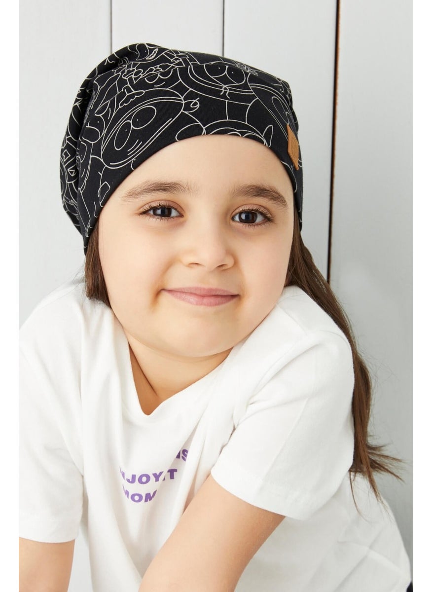 Babygiz Girl's Black Melange Yarn 4 Season Hat Beanie Buff Soft Combed Cotton  - Image 3