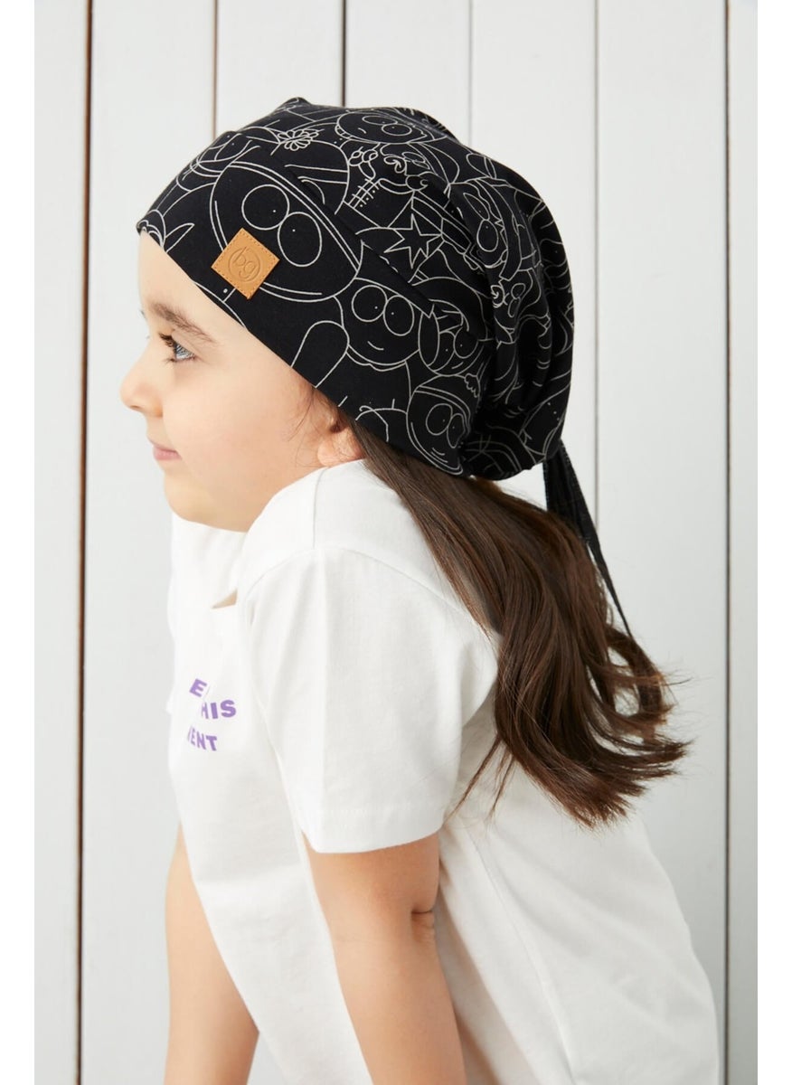 Babygiz Girl's Black Melange Yarn 4 Season Hat Beanie Buff Soft Combed Cotton  - Image 1