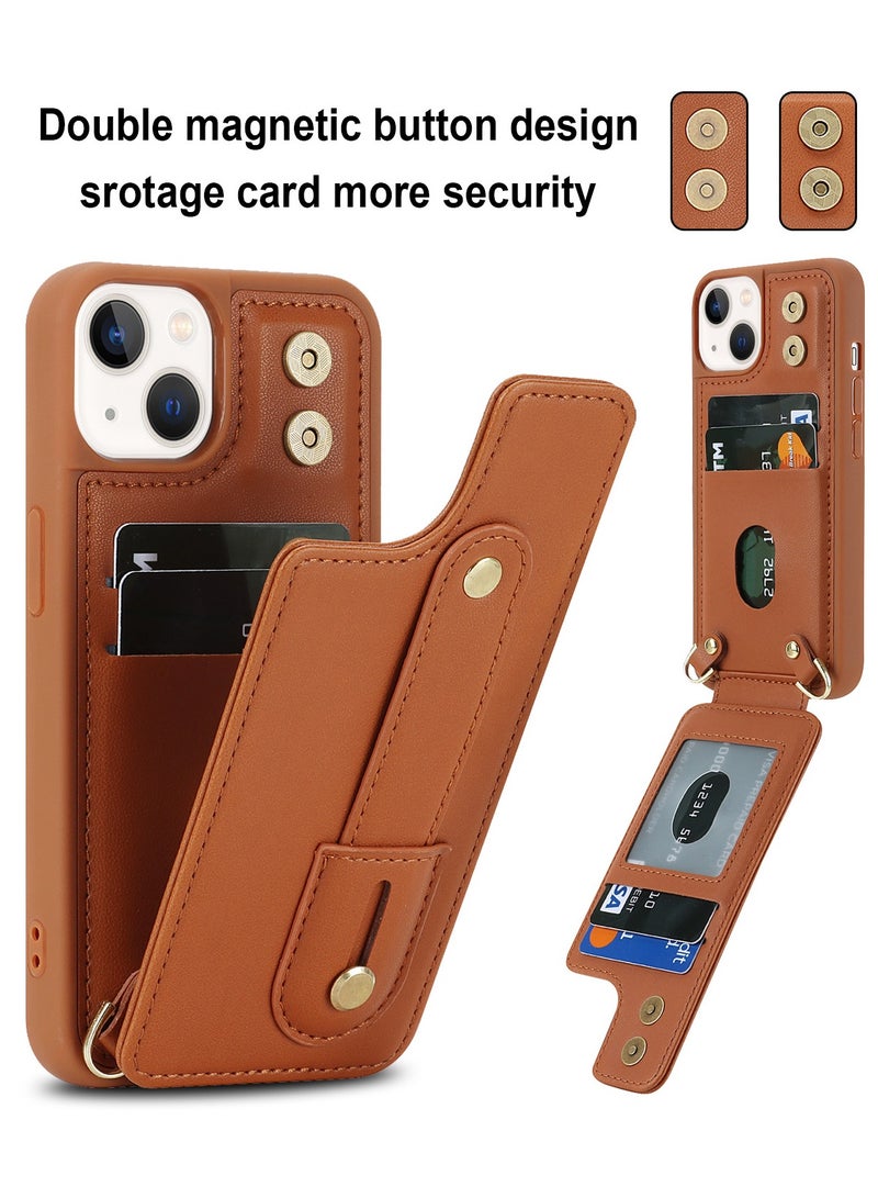 جراب هاتف، غطاء لجهاز iPhone 15، جراب محفظة كروس بودي مع حامل فتحة للبطاقات، غطاء واقٍ للكتف بحزام معصم - Image 4