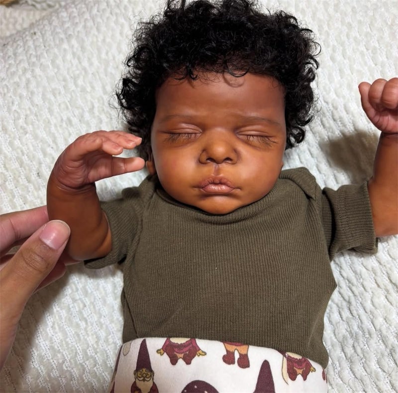 GYCV Reborn Baby Dolls Black Boy 19 Inch Soft Body Real Life Baby Dolls Curly Hair Realistic Newborn Black Lifelike African American Baby Doll Toy with Accessories Birthday Xmas Gift for Kids Age 3 - Image 3