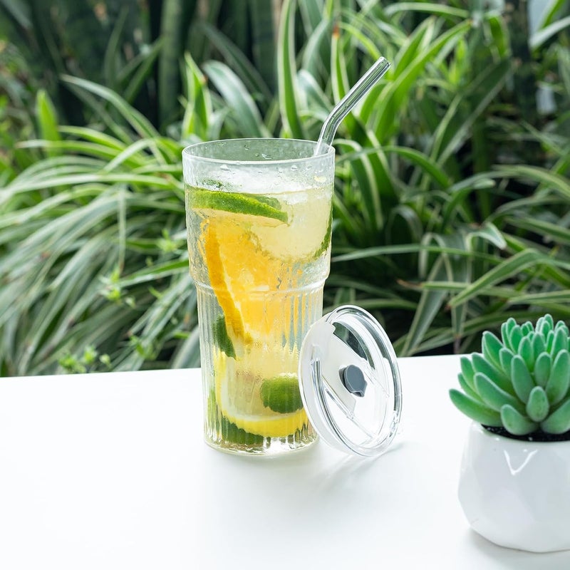 RAGYULA Glass Tumbler Cup with Straw and LidThick Wall Iced Coffee Cup Glass Cup for Water Iced Tea Fruit Juice Drinking Tumbler Travel Mug 570ml Pack of 2 - Image 5