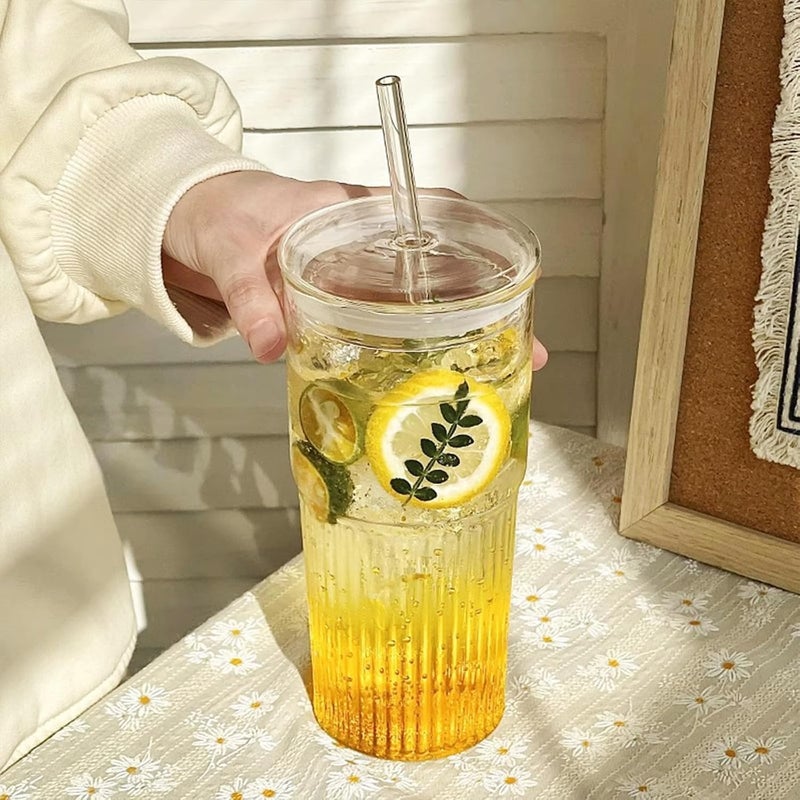 RAGYULA Glass Tumbler Cup with Straw and LidThick Wall Iced Coffee Cup Glass Cup for Water Iced Tea Fruit Juice Drinking Tumbler Travel Mug 570ml Pack of 2 - Image 3
