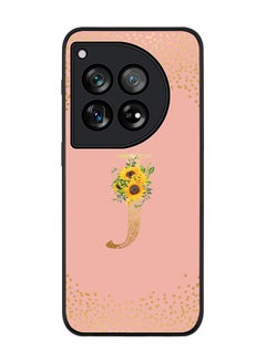Rugged Black edge case for OnePlus 12R / OnePlus Ace 3 5G, Slim fit Soft Cover Custom Monogram Initial Letter Floral Pattern Alphabet - J (Rose Pink)