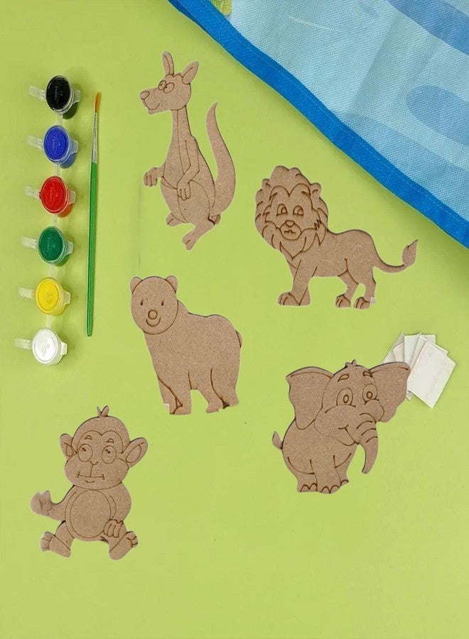 Tickles Jungle Animal DIY Art Paint Kit with 5 Wooden Cutouts, 6 Watercolors & Brush | Creative Craft Activity for Kids Boys & Girls Birthday Gift (Size: 10 cm, Ages: 3+ Years) - Image 3