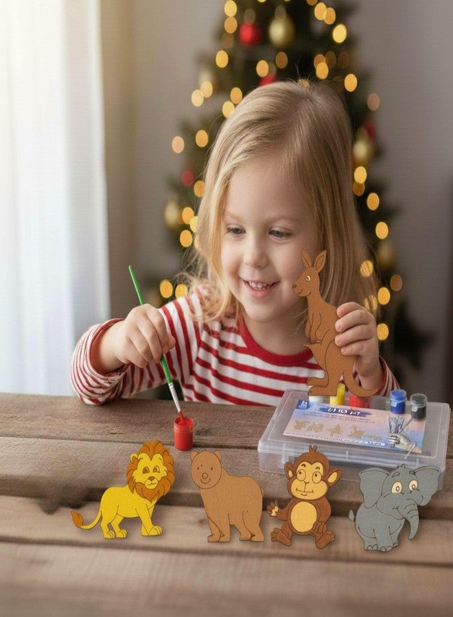Tickles Jungle Animal DIY Art Paint Kit with 5 Wooden Cutouts, 6 Watercolors & Brush | Creative Craft Activity for Kids Boys & Girls Birthday Gift (Size: 10 cm, Ages: 3+ Years) - Image 2