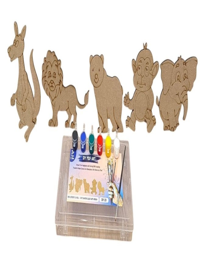 Tickles Jungle Animal DIY Art Paint Kit with 5 Wooden Cutouts, 6 Watercolors & Brush | Creative Craft Activity for Kids Boys & Girls Birthday Gift (Size: 10 cm, Ages: 3+ Years) - Image 1