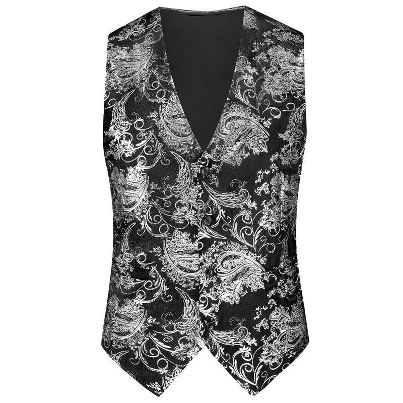 2025 Spring New Men'S European Size Slim Gold-Printed Suit Single-Breasted V-Neck Casual Vest - Image 4