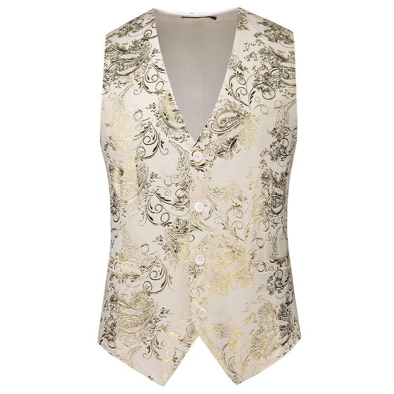 2025 Spring New Men'S European Size Slim Gold-Printed Suit Single-Breasted V-Neck Casual Vest - Image 1