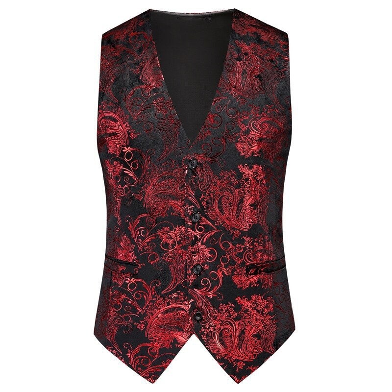 2025 Spring New Men'S European Size Slim Gold-Printed Suit Single-Breasted V-Neck Casual Vest - Image 3