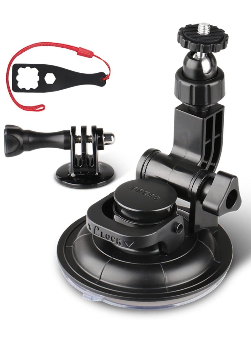 ارواق حامل كوب شفط للسيارة متوافق مع GoPro Hero 13/12/11/10/9/8/7/6/5/4/3، DJI Osmo Action، كاميرات Insta 360، حامل كاميرا داش، مثالي للزجاج الأمامي والنافذة - Image 1