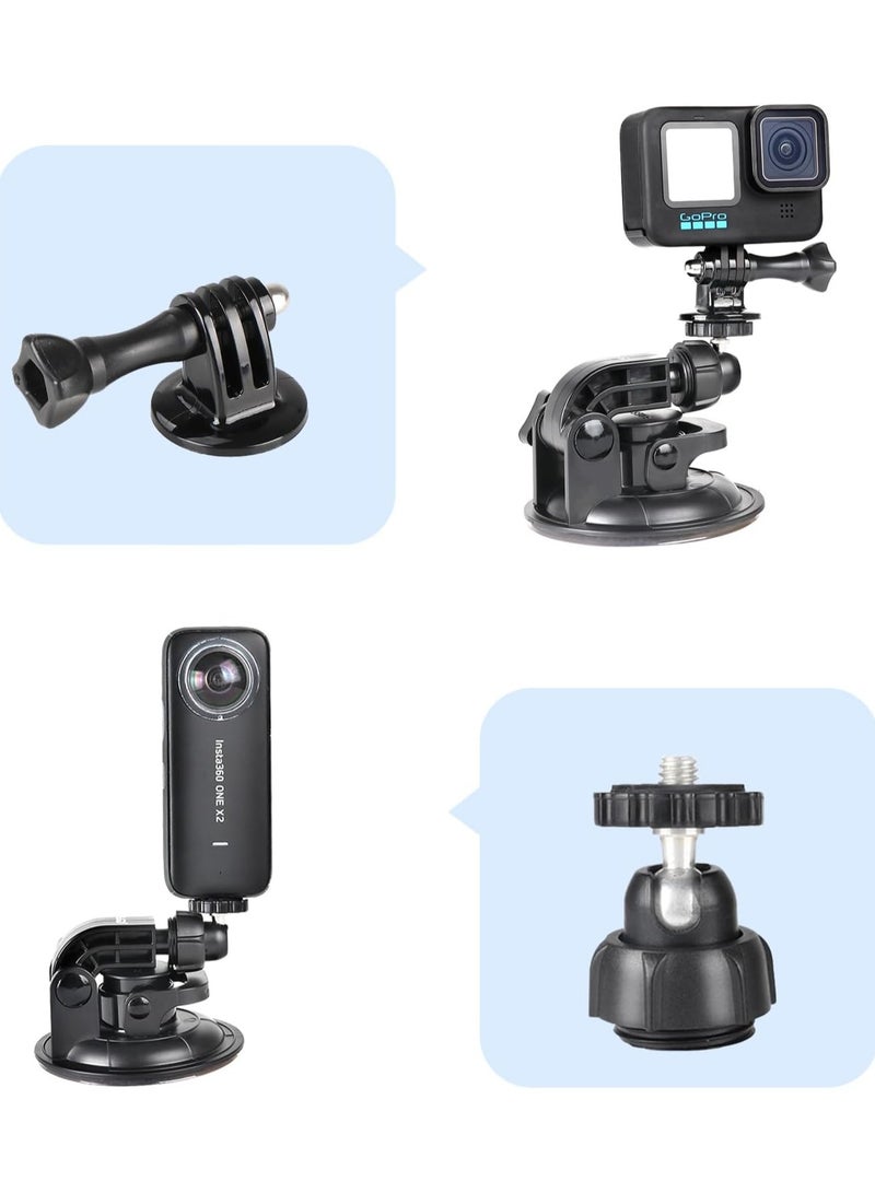 ارواق حامل كوب شفط للسيارة متوافق مع GoPro Hero 13/12/11/10/9/8/7/6/5/4/3، DJI Osmo Action، كاميرات Insta 360، حامل كاميرا داش، مثالي للزجاج الأمامي والنافذة - Image 2