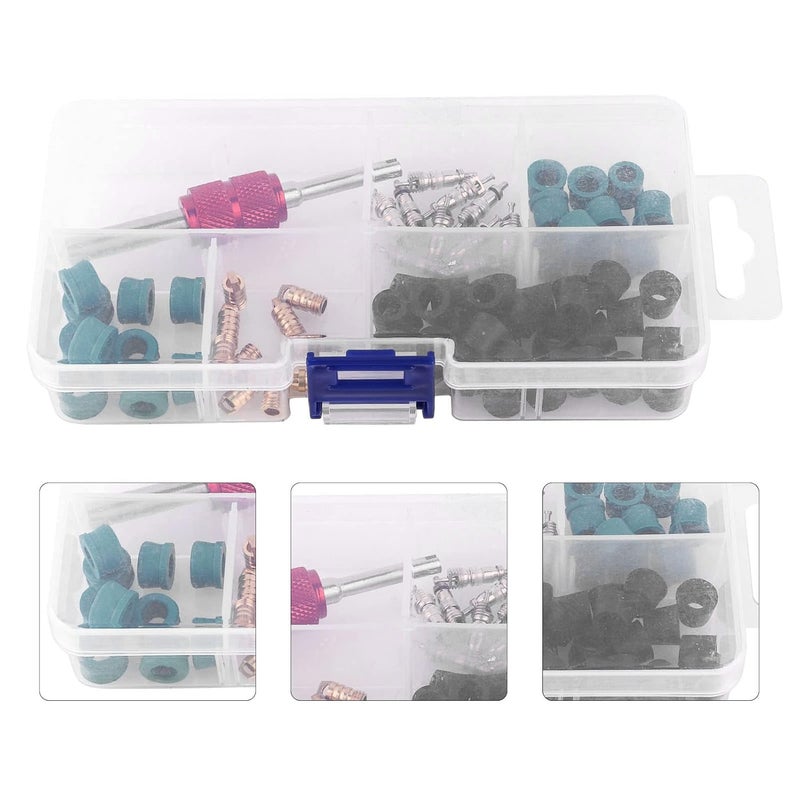 klarako A C Autos Valve Core, 71Pcs Air Condition Repair Kit Repair Tool 10pcs Valve Cores 50pcs Hose Gaskets 10pc Valves - Image 1