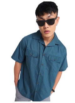 Beyoung Teal Blue Oxford Shirt for Men  - Image 5