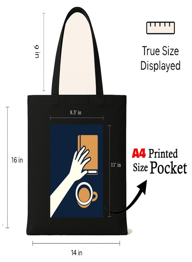 Megrok Book Selection Tote Bag for Women | Front A4 Size Printed Pocket | 16x14 Inch Reading-Themed Cotton Bag | Library Essential for Bookworms - Image 2