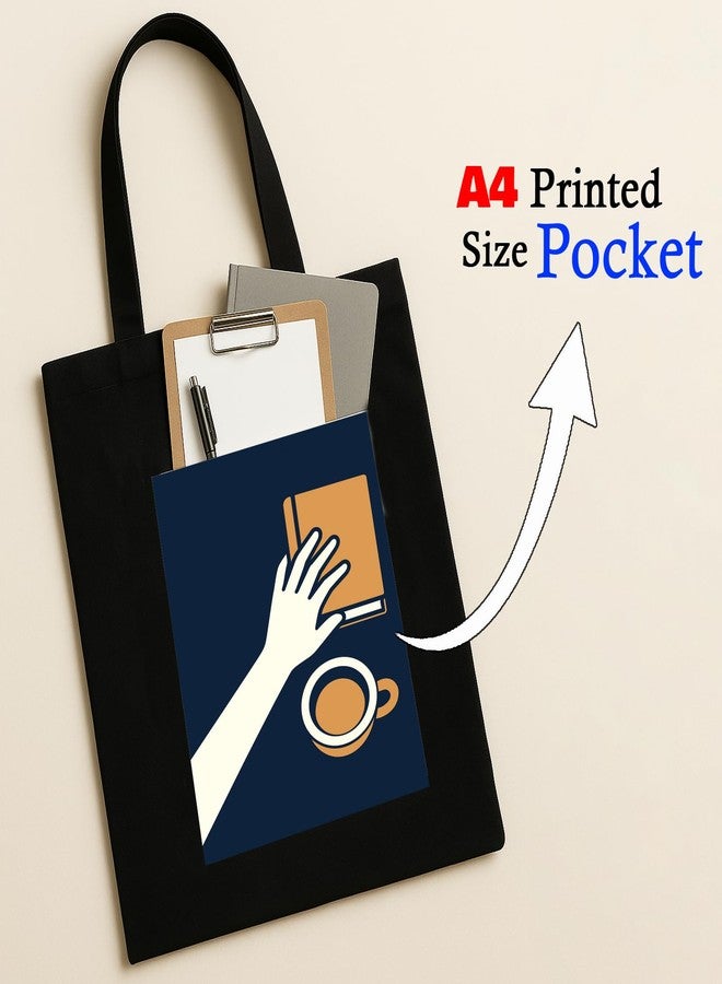Megrok Book Selection Tote Bag for Women | Front A4 Size Printed Pocket | 16x14 Inch Reading-Themed Cotton Bag | Library Essential for Bookworms - Image 3