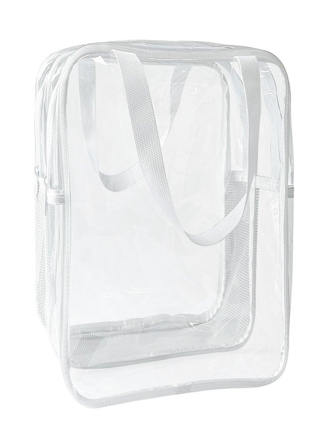TotePrint Clear Travel Toiletry Bag, Clear Makeup Cosmetic PVC Plastic Organizer Bag,TSA Approved, PVC Waterproof Organizer with Handle for Women (White) - Image 1
