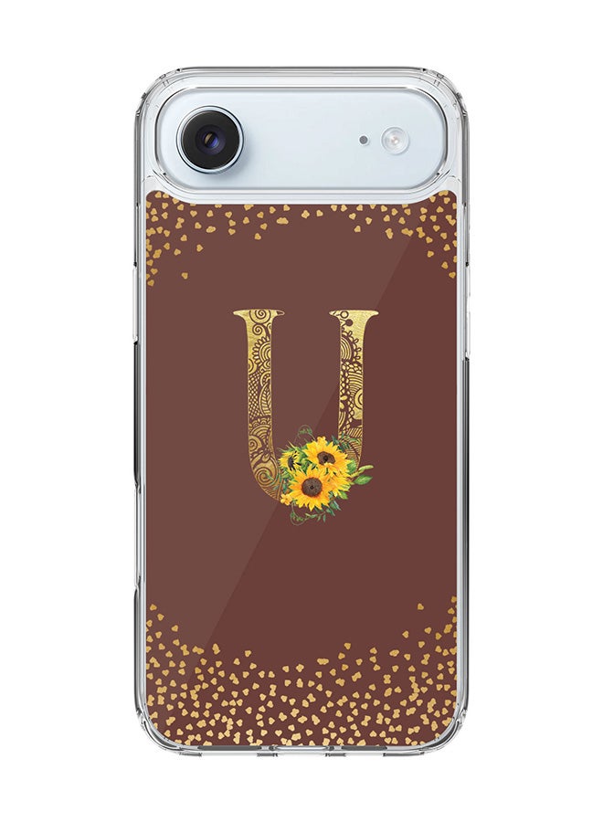 Stylizedd Classic Clear MagSafe Case for iPhone 17 Air , Hybrid Soft Case Flexible Edges Anti Drop TPU PC Gel Thin Transparent Cover [ Designed for iPhone 17 Air ] - Custom Monogram Initial Letter Floral Pattern Alphabet - U  (Brown )