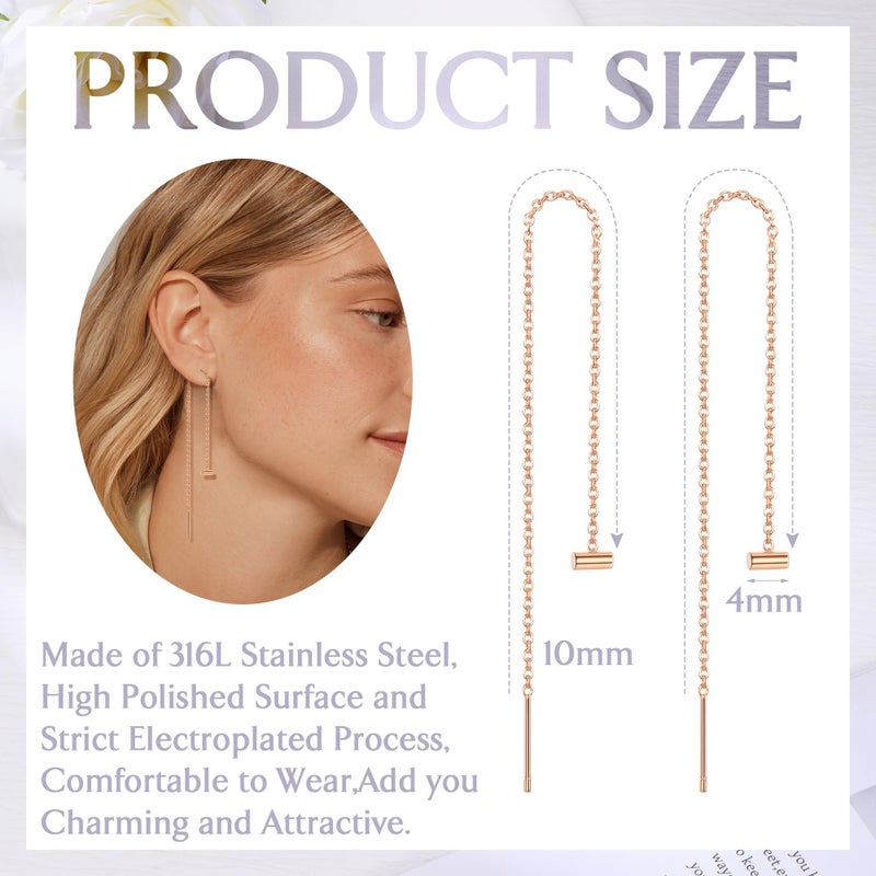 ORAZIO 6 Pairs Stainless Steel Chain Tassel Earrings for Women Lightweight Wave Threader Ball Dangle Drop Minimalist Chain Earrings Set Rose Gold Plated - Image 2