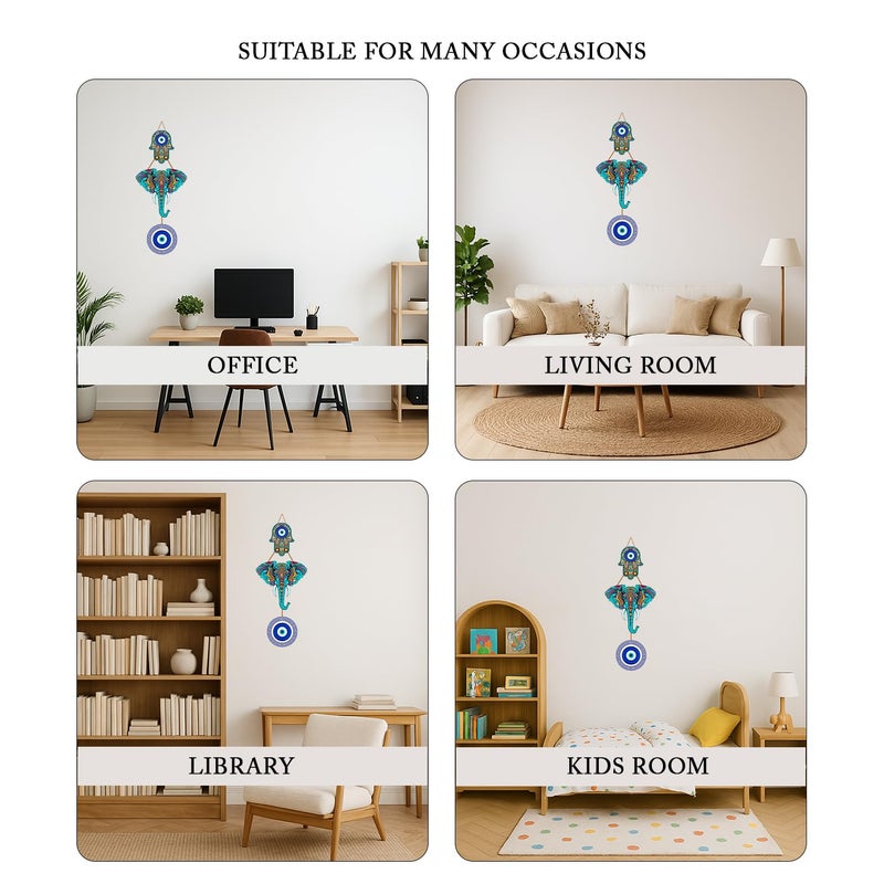 Kaameri Bazaar عين الشر المعلقة لمدخل المنزل، تصميم فيل خشبي تركي أزرق نازار باتو لمدخل المنزل، زينة حائط وفن روحي، عين الشر المعلقة للسيارات من الداخل - Image 4