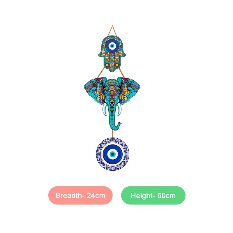 Kaameri Bazaar عين الشر المعلقة لمدخل المنزل، تصميم فيل خشبي تركي أزرق نازار باتو لمدخل المنزل، زينة حائط وفن روحي، عين الشر المعلقة للسيارات من الداخل - Image 2