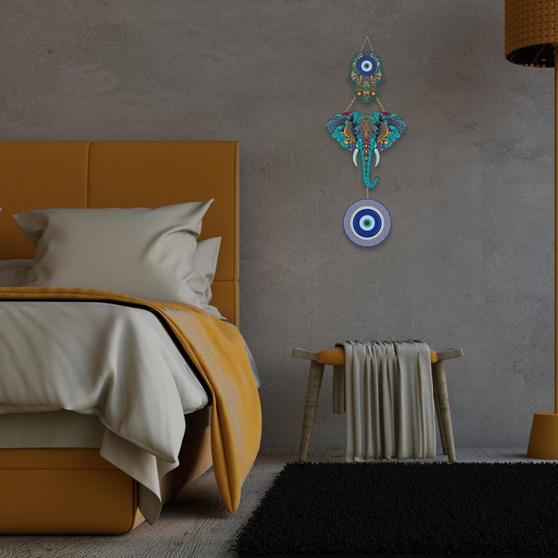 Kaameri Bazaar عين الشر المعلقة لمدخل المنزل، تصميم فيل خشبي تركي أزرق نازار باتو لمدخل المنزل، زينة حائط وفن روحي، عين الشر المعلقة للسيارات من الداخل - Image 5