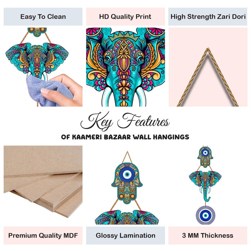 Kaameri Bazaar عين الشر المعلقة لمدخل المنزل، تصميم فيل خشبي تركي أزرق نازار باتو لمدخل المنزل، زينة حائط وفن روحي، عين الشر المعلقة للسيارات من الداخل - Image 3