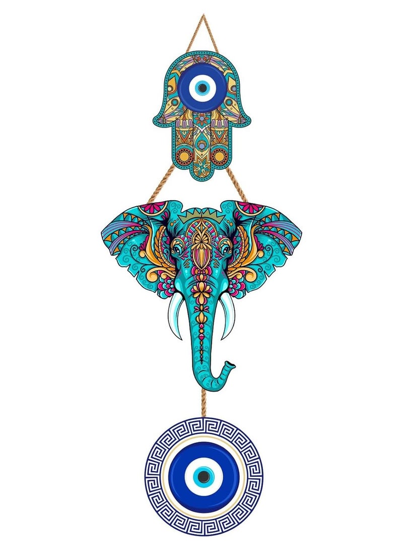 Kaameri Bazaar عين الشر المعلقة لمدخل المنزل، تصميم فيل خشبي تركي أزرق نازار باتو لمدخل المنزل، زينة حائط وفن روحي، عين الشر المعلقة للسيارات من الداخل - Image 1