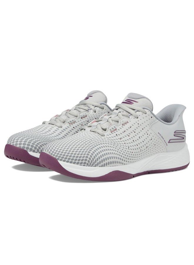SKECHERS Women's Viper Court Reload Hands Free Slip-ins Sneaker, Gray/Purple, 38.5 EU - Image 1