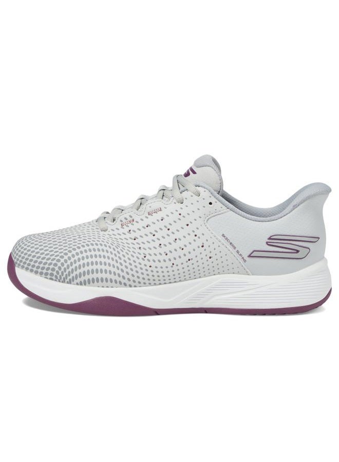 SKECHERS Women's Viper Court Reload Hands Free Slip-ins Sneaker, Gray/Purple, 38.5 EU - Image 4