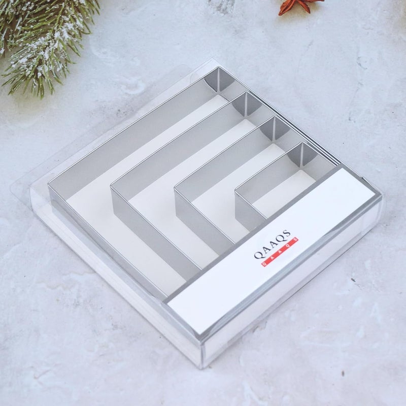 QAAQS Square Cookie Cutter Set Large - 5 Inch, 4 Inch, 3 Inch, 2 Inch - Geometric Frame Plaque Cookie Cutters Shapes Biscuit Molds - Stainless Steel - Image 5