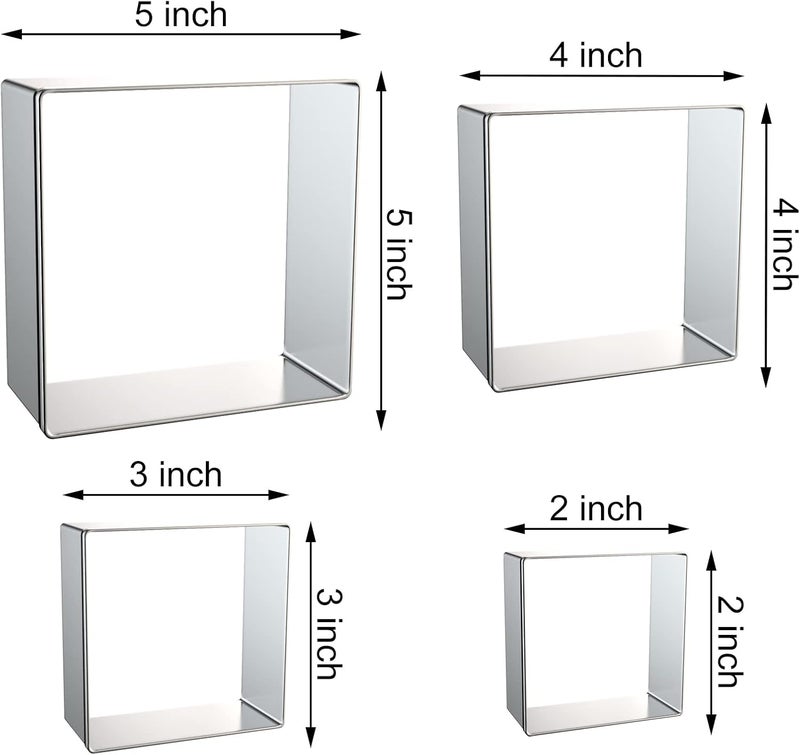 QAAQS Square Cookie Cutter Set Large - 5 Inch, 4 Inch, 3 Inch, 2 Inch - Geometric Frame Plaque Cookie Cutters Shapes Biscuit Molds - Stainless Steel - Image 2