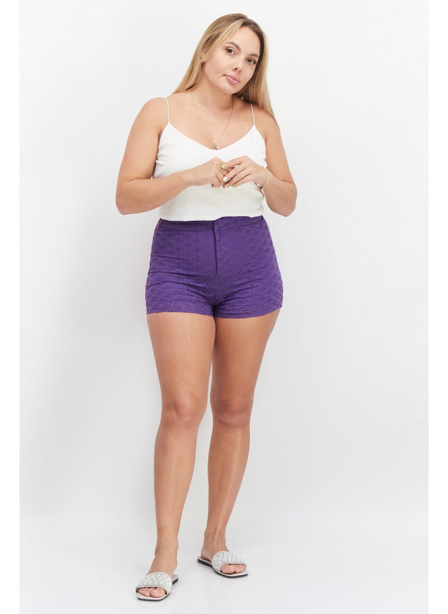 Don't Call Me Jennyfer - Women Eyelet Pull On Shorts, Dark Purple - Image 1