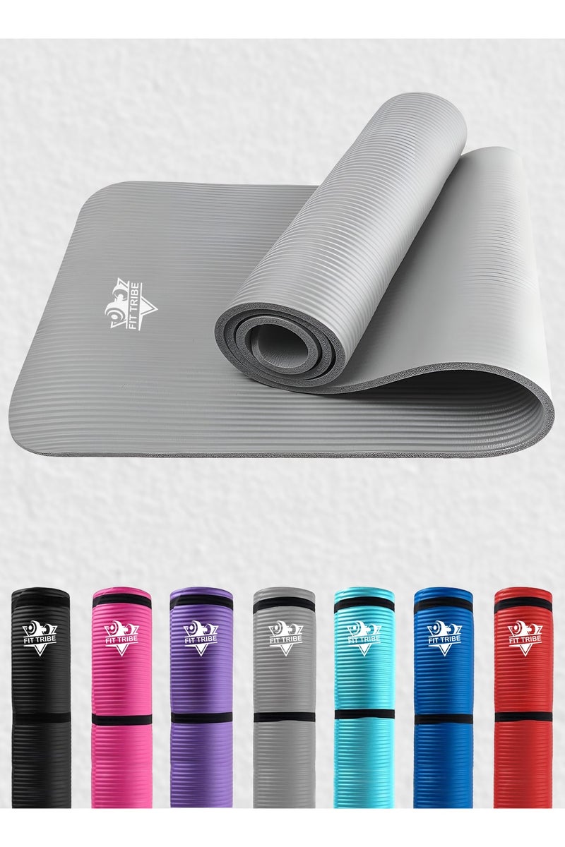 FIT TRIBE Yoga Mat Non Slip for Women & Men, Thick NBR Exercise Mat for Yoga, Pilates, Stretching & Home Workouts, High-Density Anti-Slip Workout Mat, Durable Gym Floor Fitness Mat (Gray) - Image 1