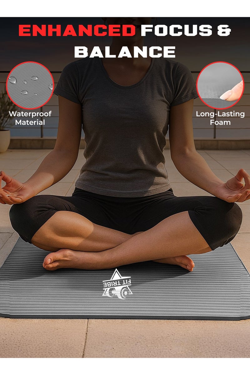 FIT TRIBE Yoga Mat Non Slip for Women & Men, Thick NBR Exercise Mat for Yoga, Pilates, Stretching & Home Workouts, High-Density Anti-Slip Workout Mat, Durable Gym Floor Fitness Mat (Gray) - Image 4