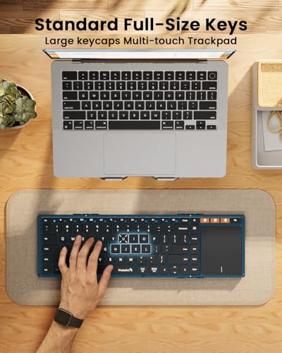 ProtoArc Foldable Keyboard with Touchpad, XK01 TP Folding Portable Keyboard, Full Size Keys, Large Trackpad Bluetooth Travel Keyboards for Laptop PC Tablet - Blue - Image 5