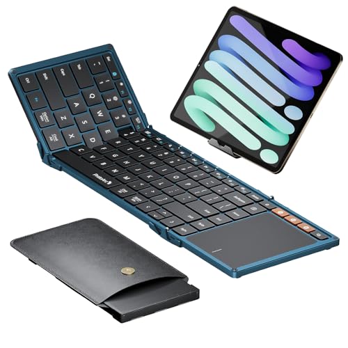 ProtoArc Foldable Keyboard with Touchpad, XK01 TP Folding Portable Keyboard, Full Size Keys, Large Trackpad Bluetooth Travel Keyboards for Laptop PC Tablet - Blue - Image 1