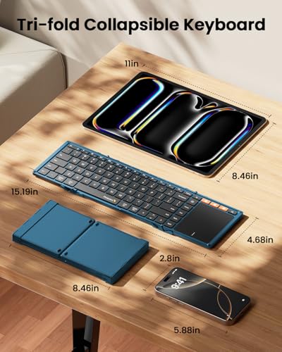 ProtoArc Foldable Keyboard with Touchpad, XK01 TP Folding Portable Keyboard, Full Size Keys, Large Trackpad Bluetooth Travel Keyboards for Laptop PC Tablet - Blue - Image 3
