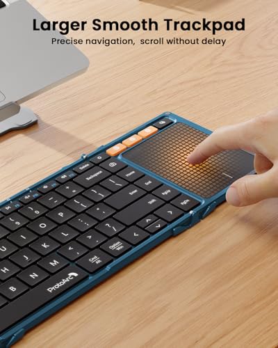 ProtoArc Foldable Keyboard with Touchpad, XK01 TP Folding Portable Keyboard, Full Size Keys, Large Trackpad Bluetooth Travel Keyboards for Laptop PC Tablet - Blue - Image 2