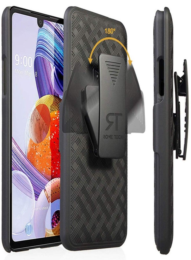 ROME TECH Designed for LG Stylo 6 Case with Belt Clip Holster - Kickstand Cover Phone Case - Black - Image 1