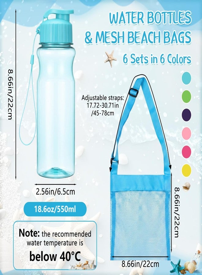 Abbylike 6 Pack 18.6 oz Sports Water Bottles and 6 Pcs Colorful Mesh Beach Bags Portable Plastic Colorful Water Bottles Foldable Small Sea Shell Bag Summer Sports Teams Birthday Parties Travel () - Image 2