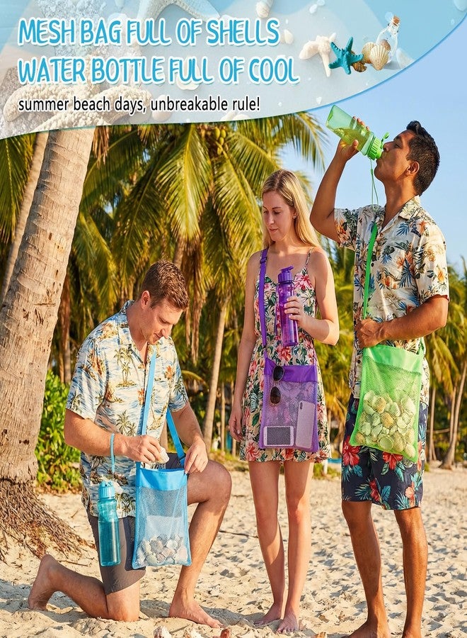Abbylike 6 Pack 18.6 oz Sports Water Bottles and 6 Pcs Colorful Mesh Beach Bags Portable Plastic Colorful Water Bottles Foldable Small Sea Shell Bag Summer Sports Teams Birthday Parties Travel () - Image 4