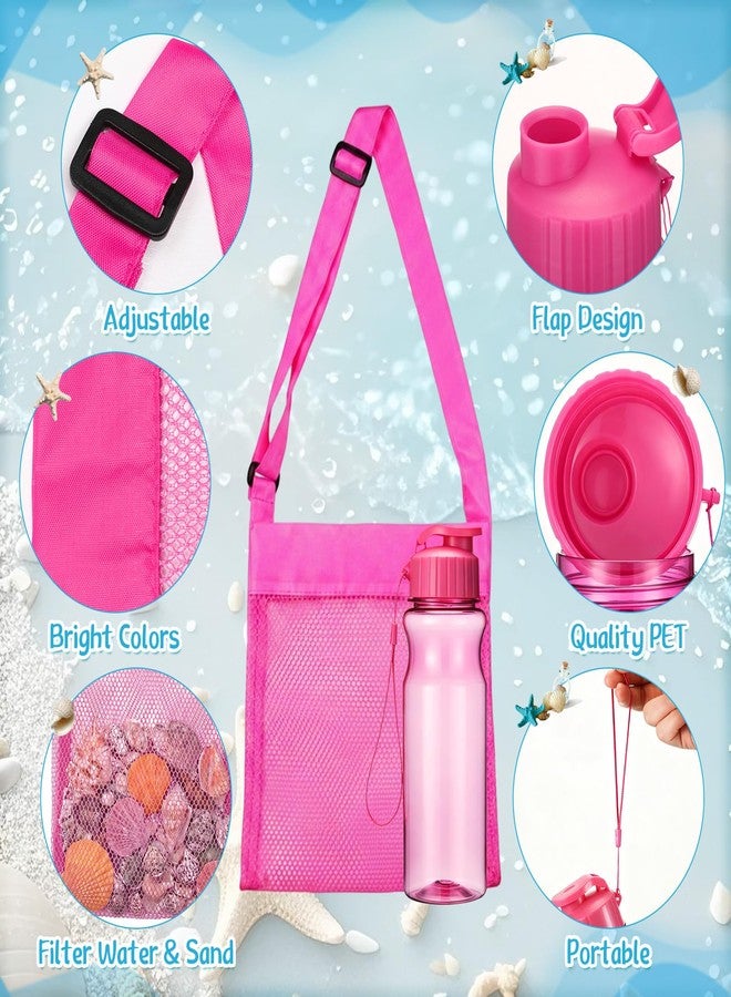 Abbylike 6 Pack 18.6 oz Sports Water Bottles and 6 Pcs Colorful Mesh Beach Bags Portable Plastic Colorful Water Bottles Foldable Small Sea Shell Bag Summer Sports Teams Birthday Parties Travel () - Image 3