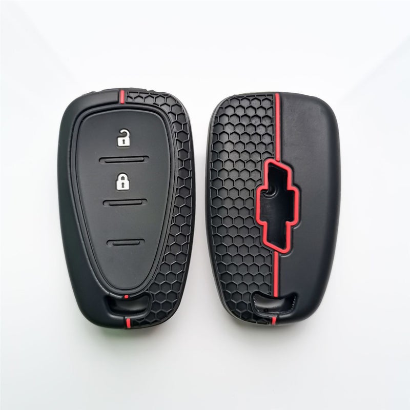 Wonhomke Funda de Silicona para Llaves de Coche para Accesorios para Chevrolet Onix Equino Orlando Cruze Spark Sonic Camaro Volt Bolt Trax Malibu Blazer Traverse (Negro+línea roja+2B) - Image 2