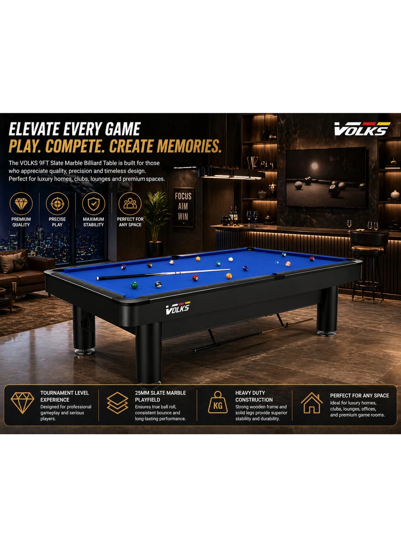VOLKSGYM 9FT Slate Marble Billiard Table PT-32-9FT Blue | Professional Pool Table with Wooden Frame | Includes Accessories - Image 5