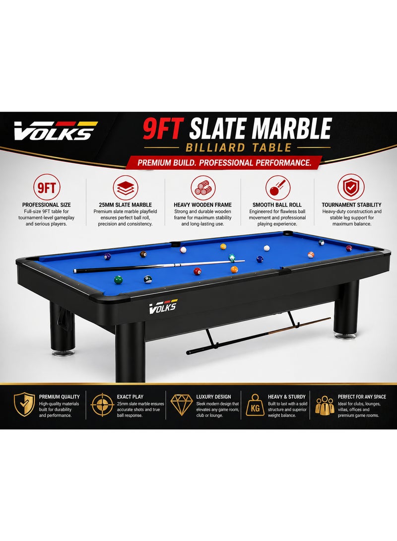 VOLKSGYM 9FT Slate Marble Billiard Table PT-32-9FT Blue | Professional Pool Table with Wooden Frame | Includes Accessories - Image 2