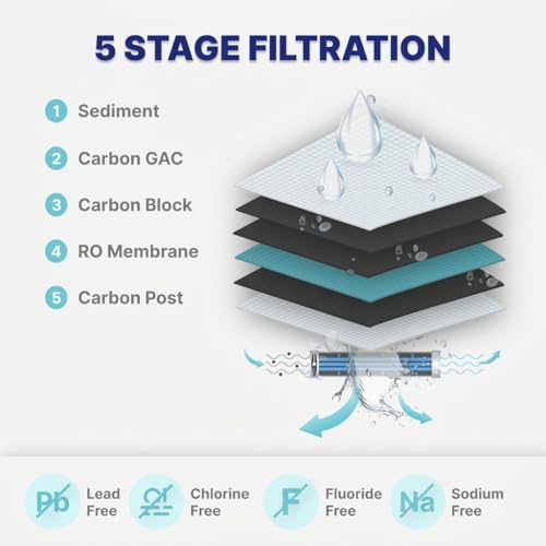 NU Aqua 5-Stage Under Sink Reverse Osmosis Water Filter System - 100 GPD RO Filtration w/Faucet & Tank - PPM Meter - 100GPD Undersink - Home & Kitchen Drinking Water - Image 4